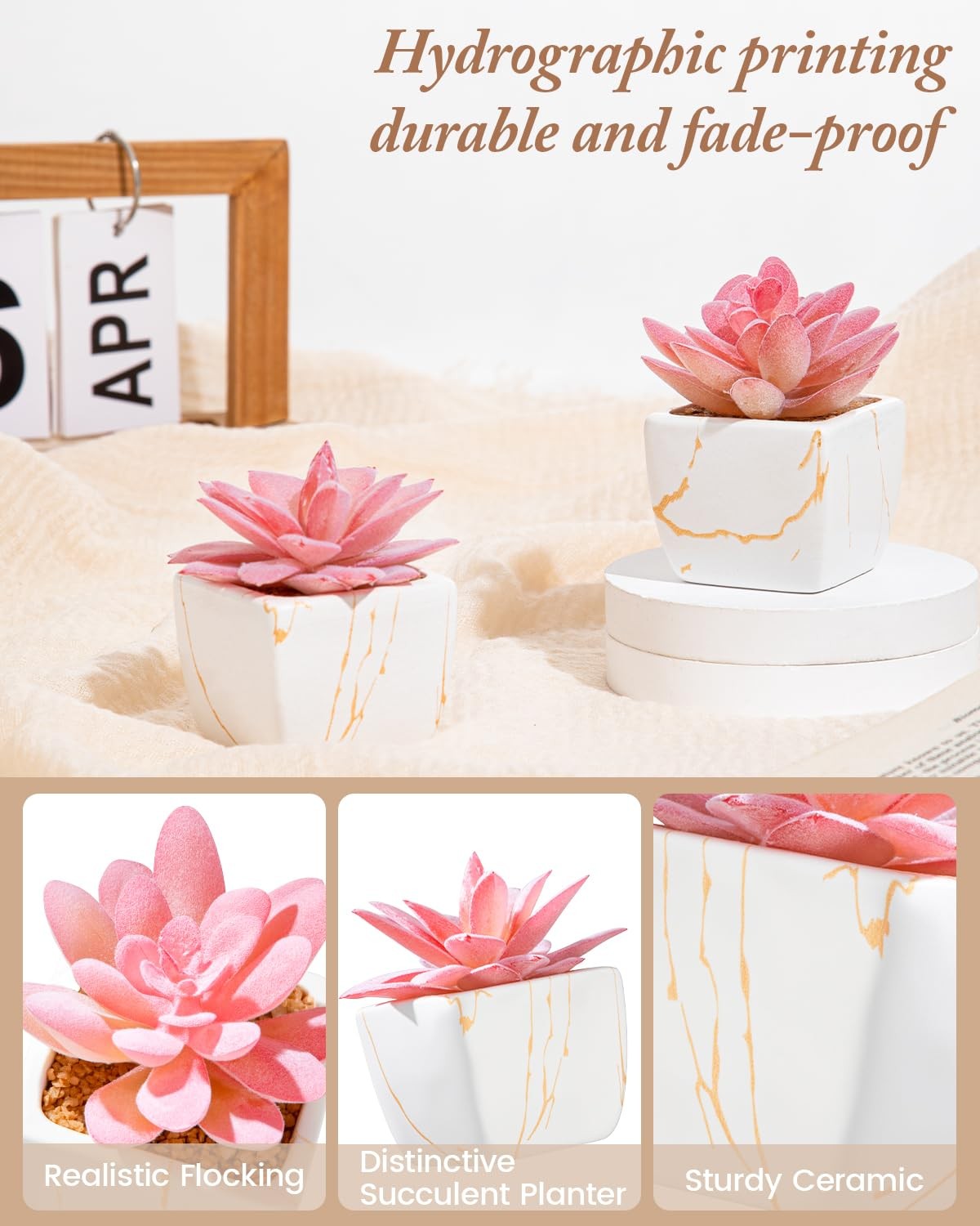 Artificial Succulent in 2PCS White Ceramic Pot Small Fake Succulents Plants f…