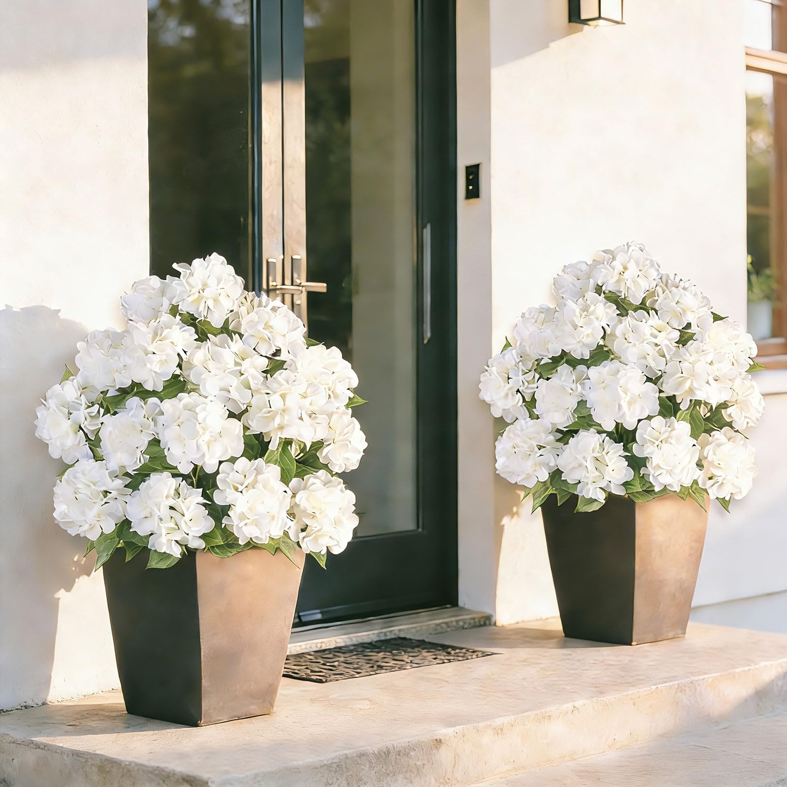 Fake Hydrangea Trees for Outdoors – 2 Packs 33″ White Artificial Flower Topia…