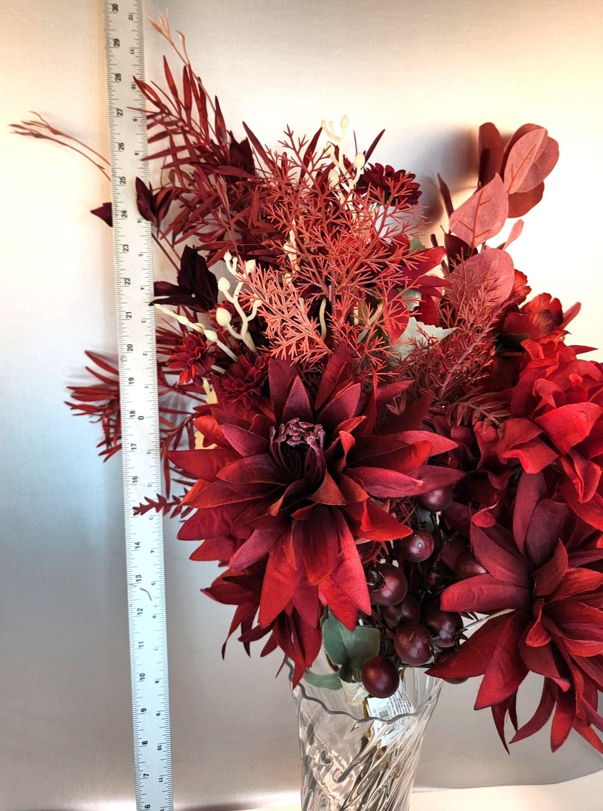 Burgundy Faux Flower Mixed Bouquet 11 Stems Floral Arrangement Realistic