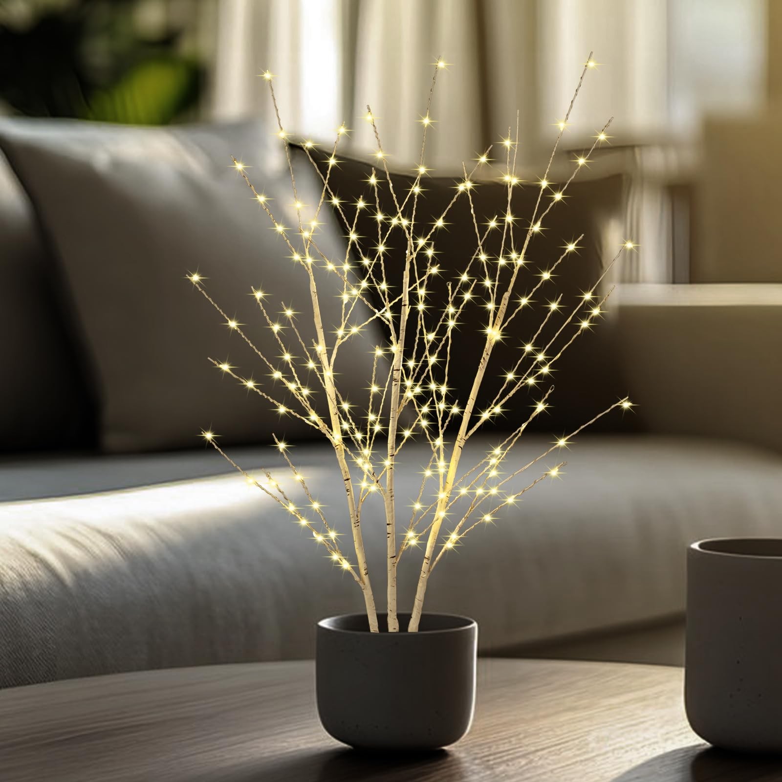 Lighted Birch Branches Plug in with Timer 33IN 180 LED Lights, Twinkling Ligh…