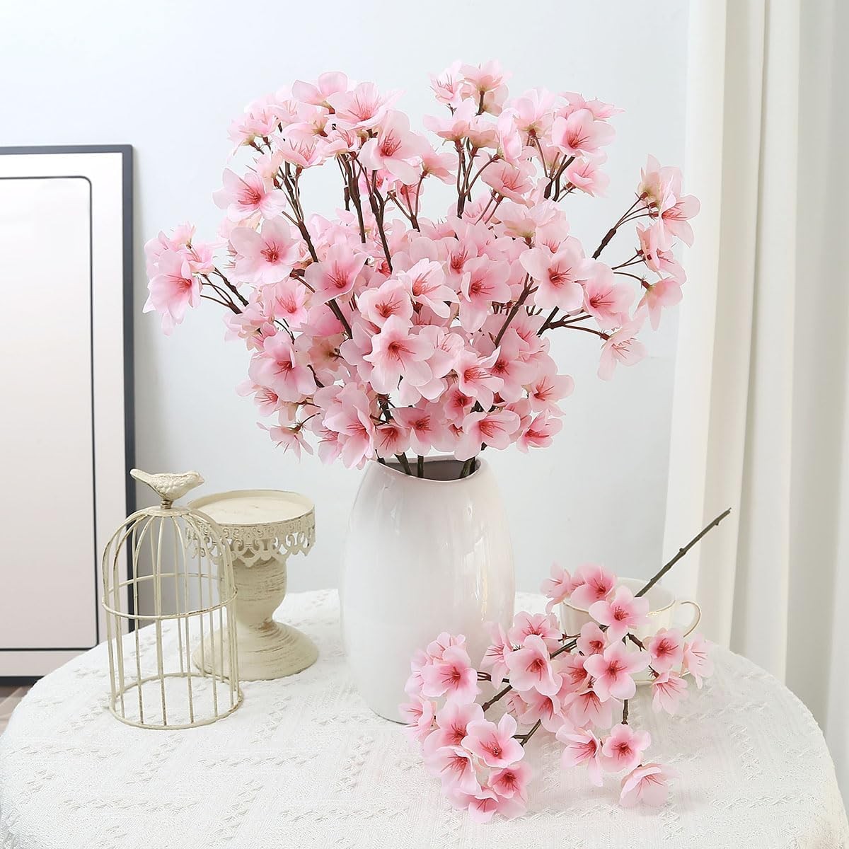 4 Pcs Artificial Cherry Blossom Flower Branches, Bulk Silk Faux Flowers Real Tou