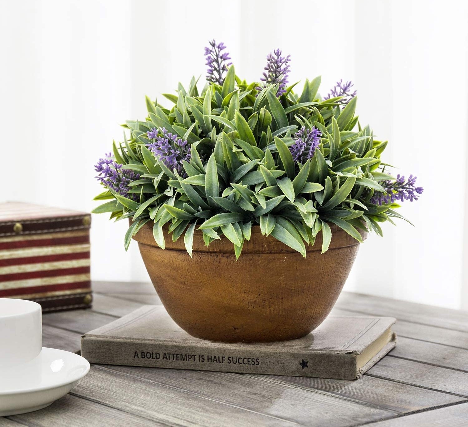 NIB New MYGIFT Faux Purple Lavender Potted Plants in Round Terracotta Plant Pot