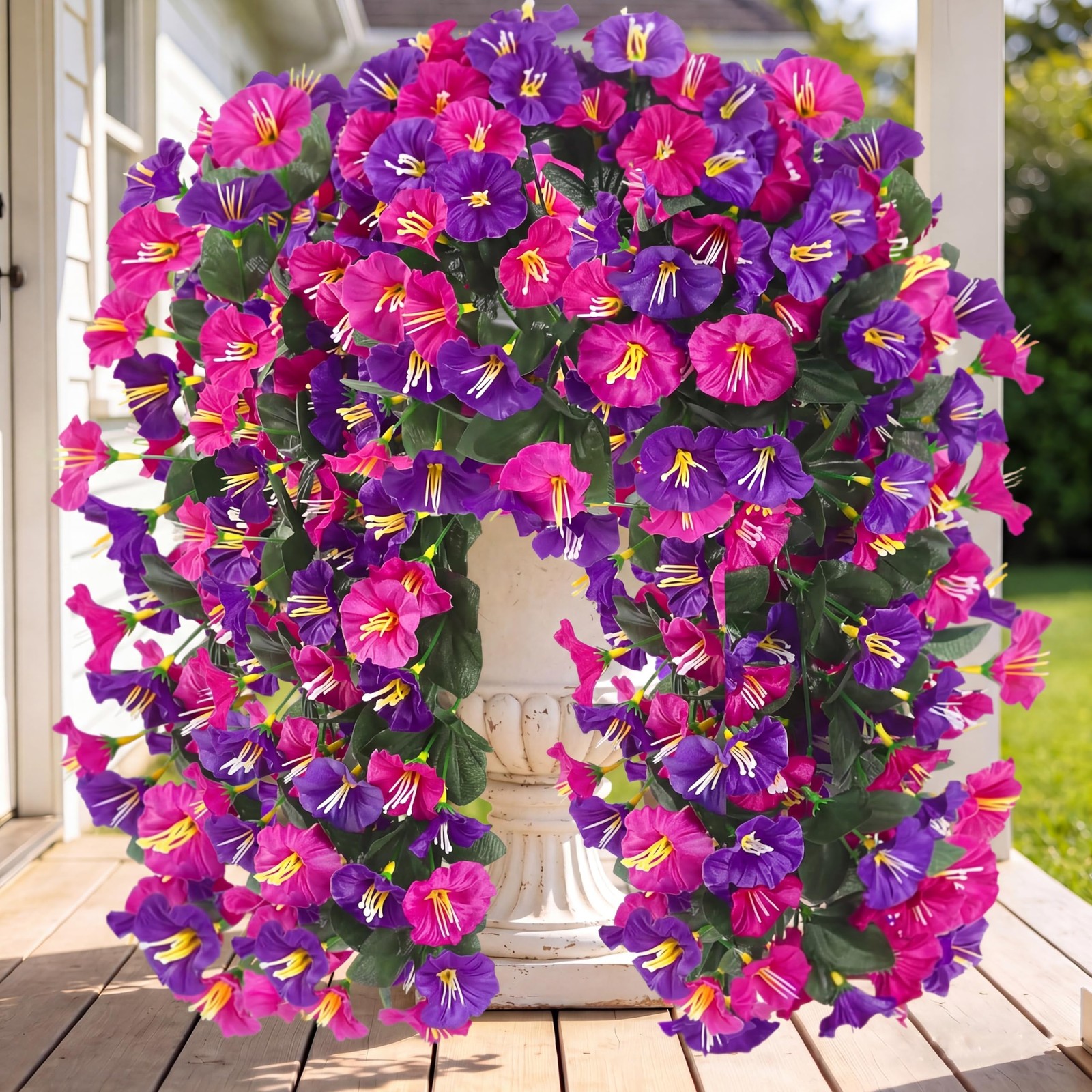 Artificial Hanging Flower Vines UV Resistant Silk Morning Glory Purple 4 Pack
