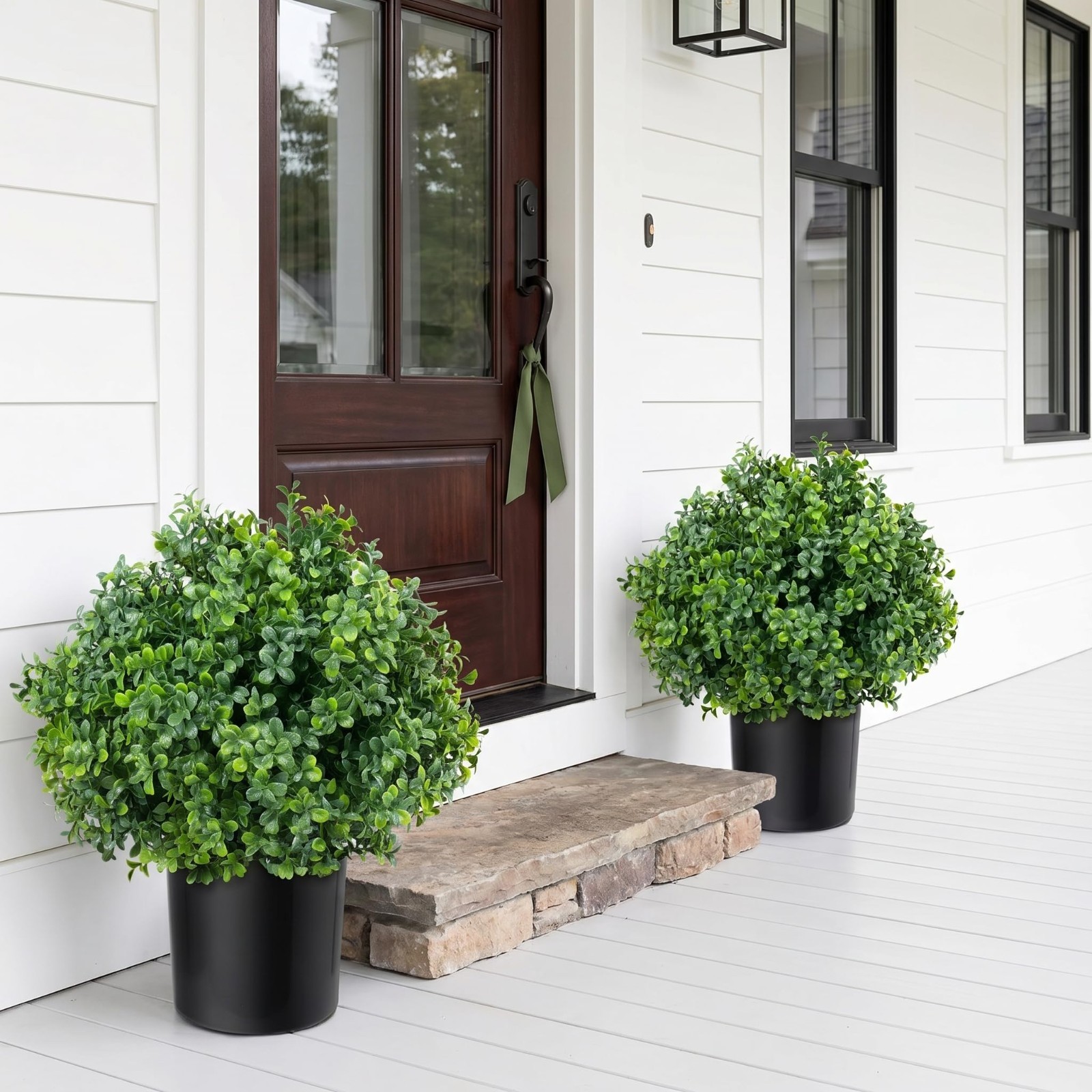 Set of 2 Faux Boxwood Topiary Trees – UV-Resistant Potted Greenery for Home, Gar