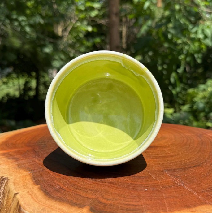 Vintage Ceramic Vase or Planter with White Drip Glaze over Lime Green