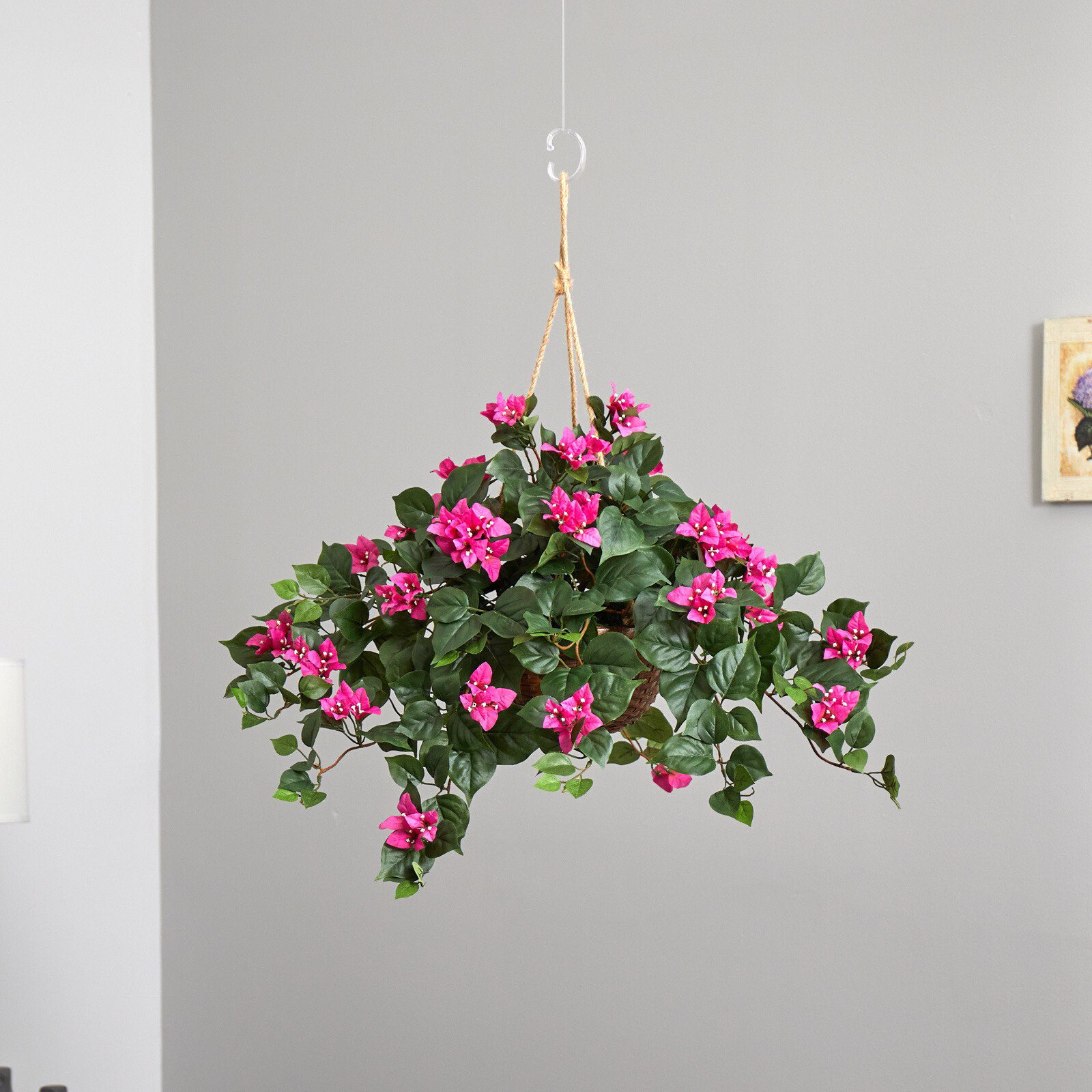 24” Bougainvillea Artificial Plant In Hanging Basket Home Decor. Retail $82