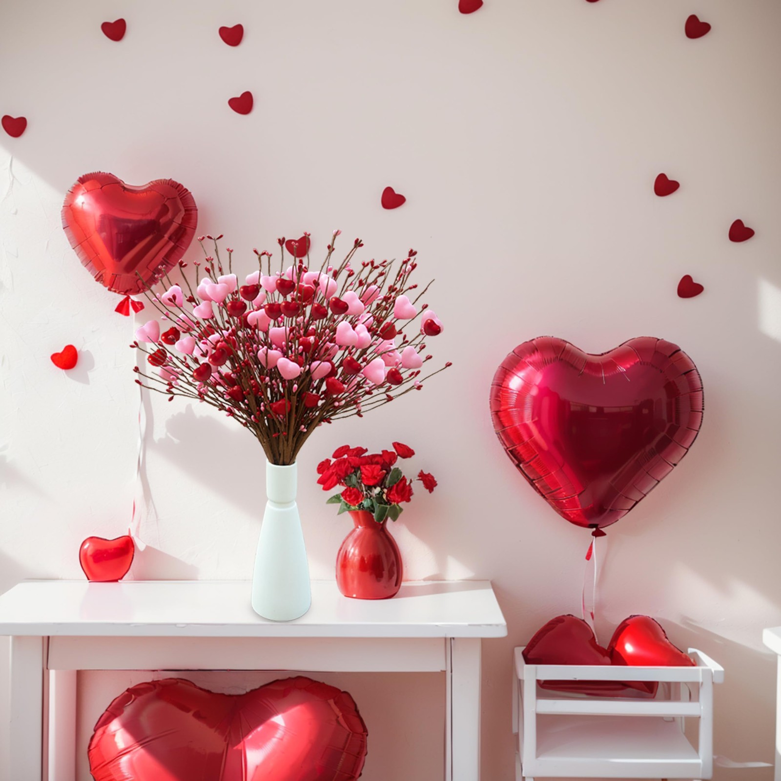12 PCS 17.7 Inch Artificial Pink Heart Shaped Berry Branches Valentines Picks