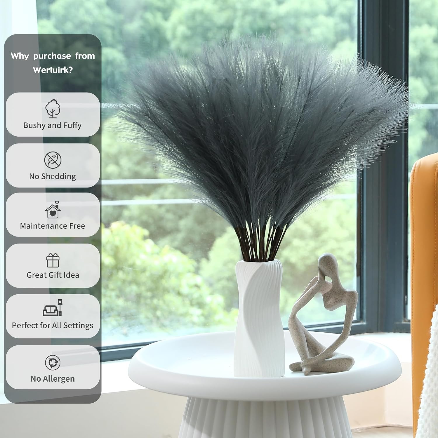 Grey Pampas Grass Decor – 30Pcs 24 Inch Long Faux Pampas Grass Decor Artifici…