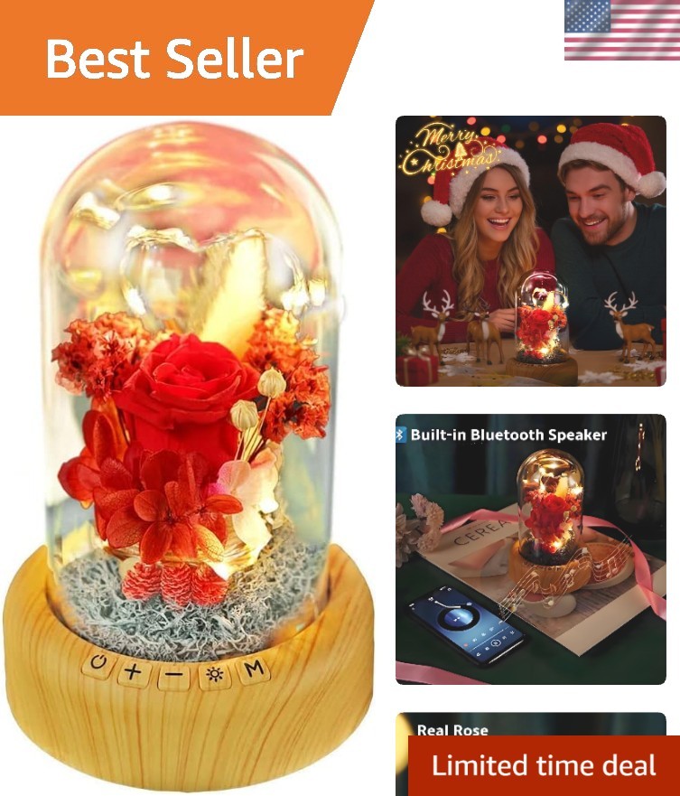 Mother’s Day Red Rose Night Light Real Eternal in Glass Dome, Preserved Rose …