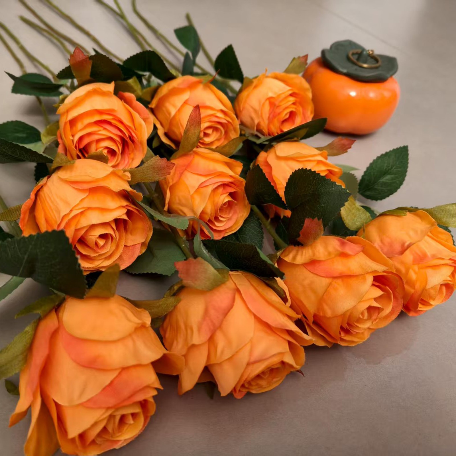Artificial Orange Roses 10 Pcs – Lifelike Single Stem Fake Roses with Natural…