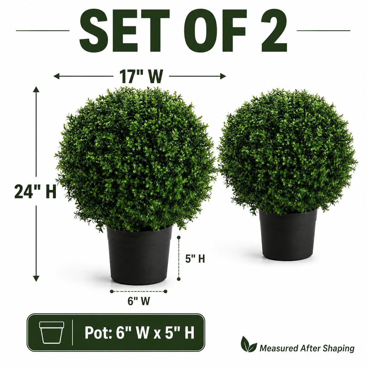 Real Touch Leaves Artificial Topiary Trees, 24″ T with 17″ W Faux Boxwood, Se…