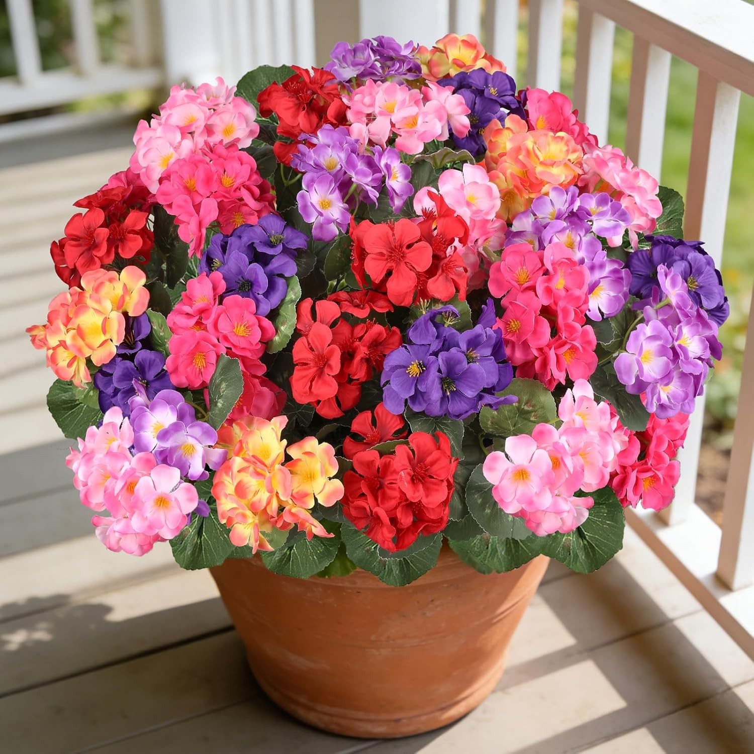 6 Bundles Red Geraniums Silk, Artificial Outdoor Planter Decor