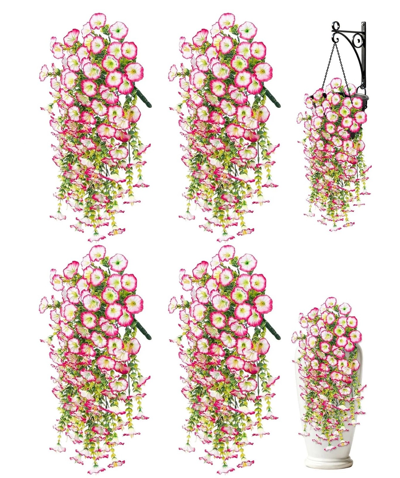Artificial Hanging Flowers for Outdoor, 4Pcs UV Resistant Faux Morning Glory …