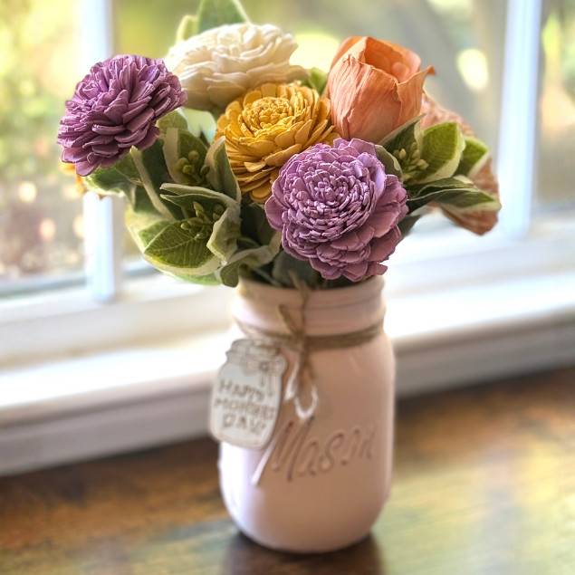 Sola Wood Floral Arrangement 16oz Mason Jar, Personalised Custom Home Decor Gift