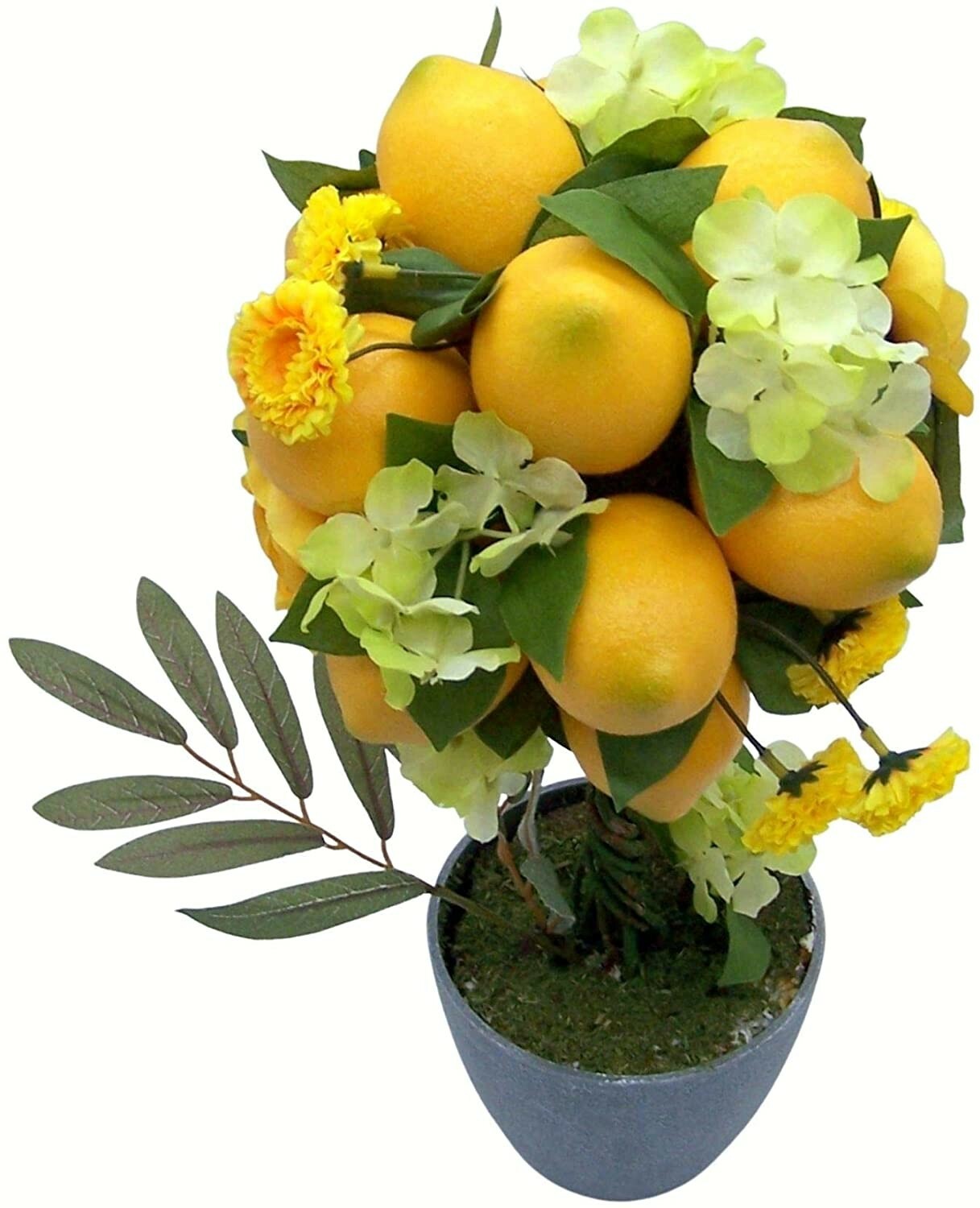 Bright Artificial Lemon Topiary Potted Tree, Cheery Home Décor, 16 Inches