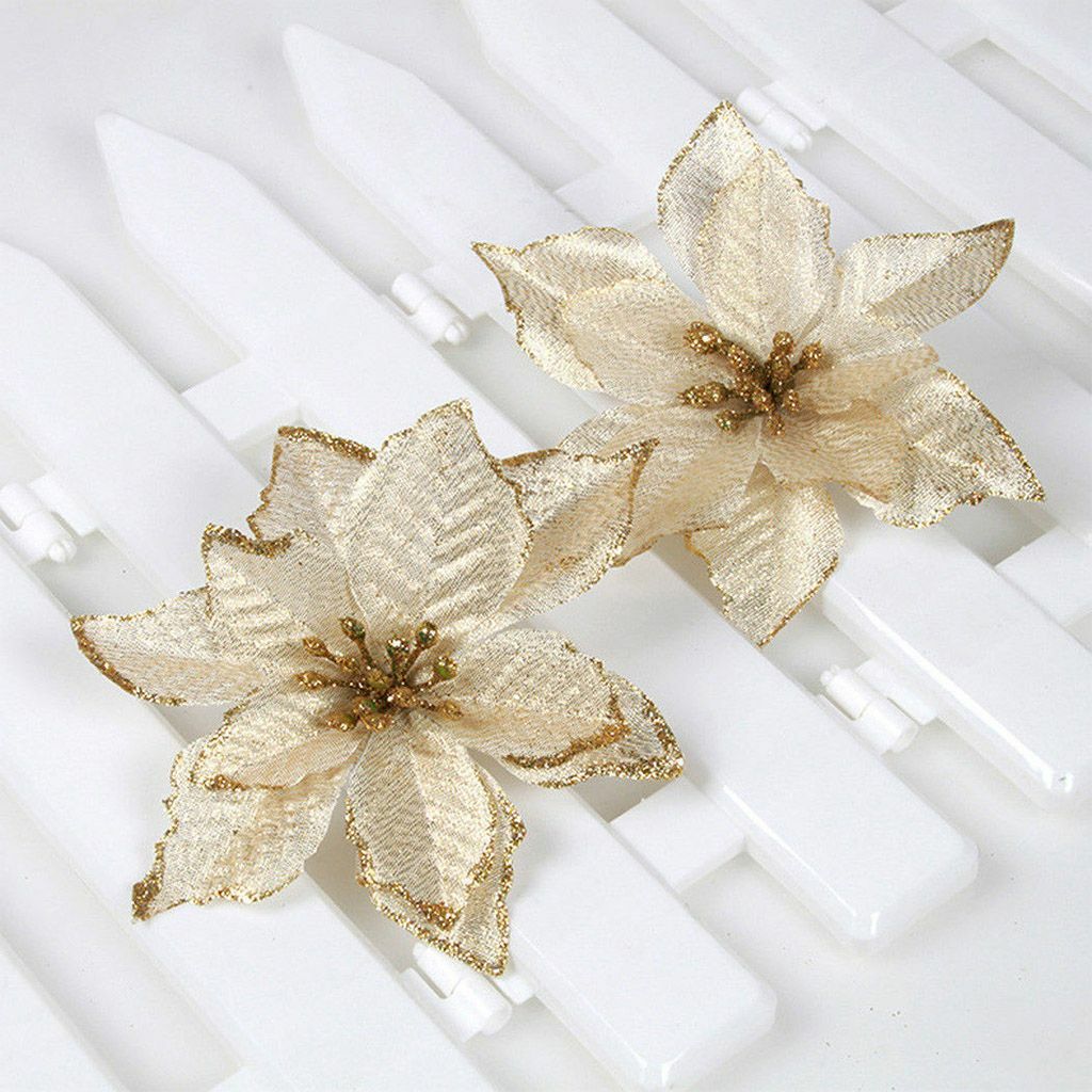 12Pcs Glitter Christmas Flower Tree Hanging Ornaments Festival Xmas Decor Prop