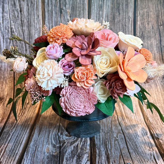 Pink Sola Wood Floral Arrangement Compote Vase Home Decor Table Centerpiece Gift