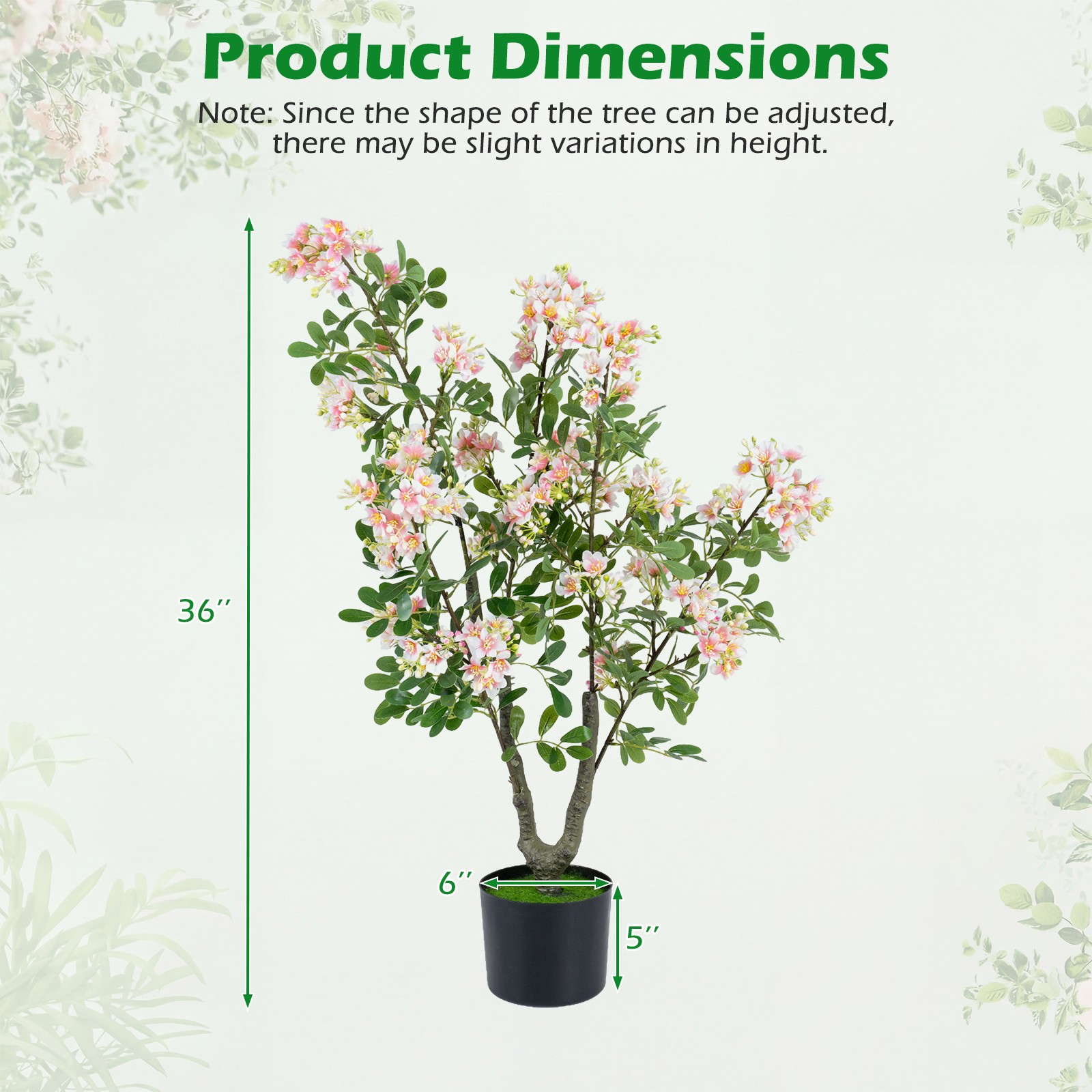 36″ Artificial Impatiens Blossom Tree w/ Mini Fruits Faux Grass for Porch