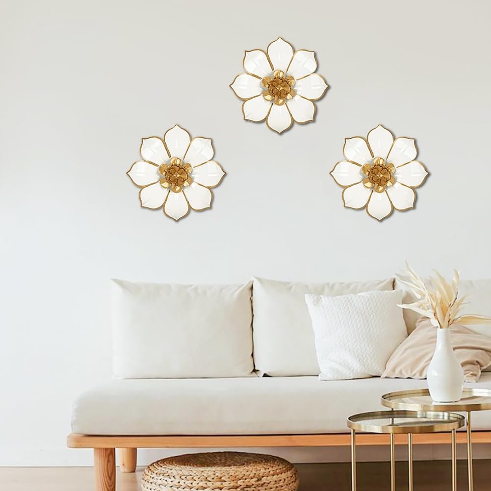 Metal Flowers Wall Decor White and Gold Art 10″, # 3