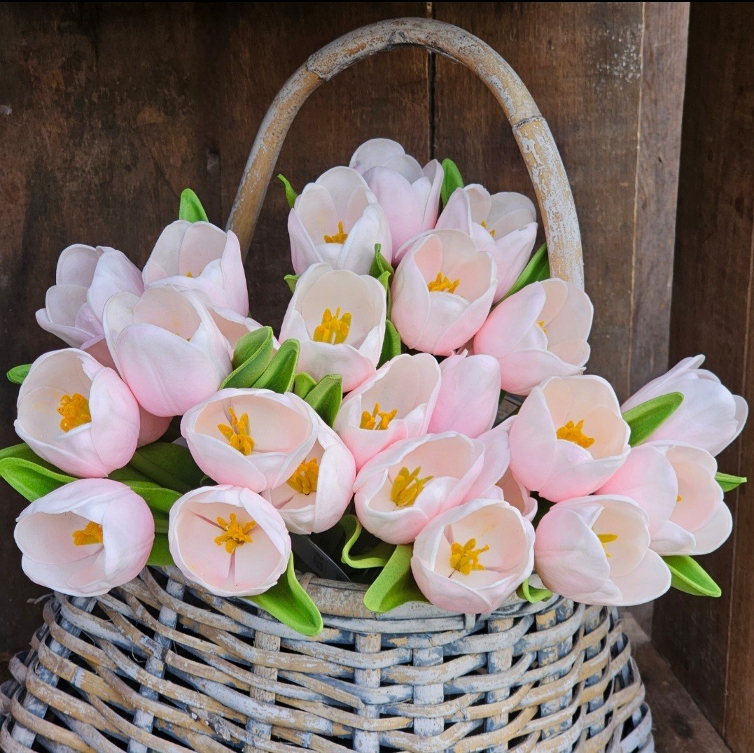 Pink REAL TOUCH Tulips Spring Tabletop Decor Artificial Flower LOOK REAL 5 stems