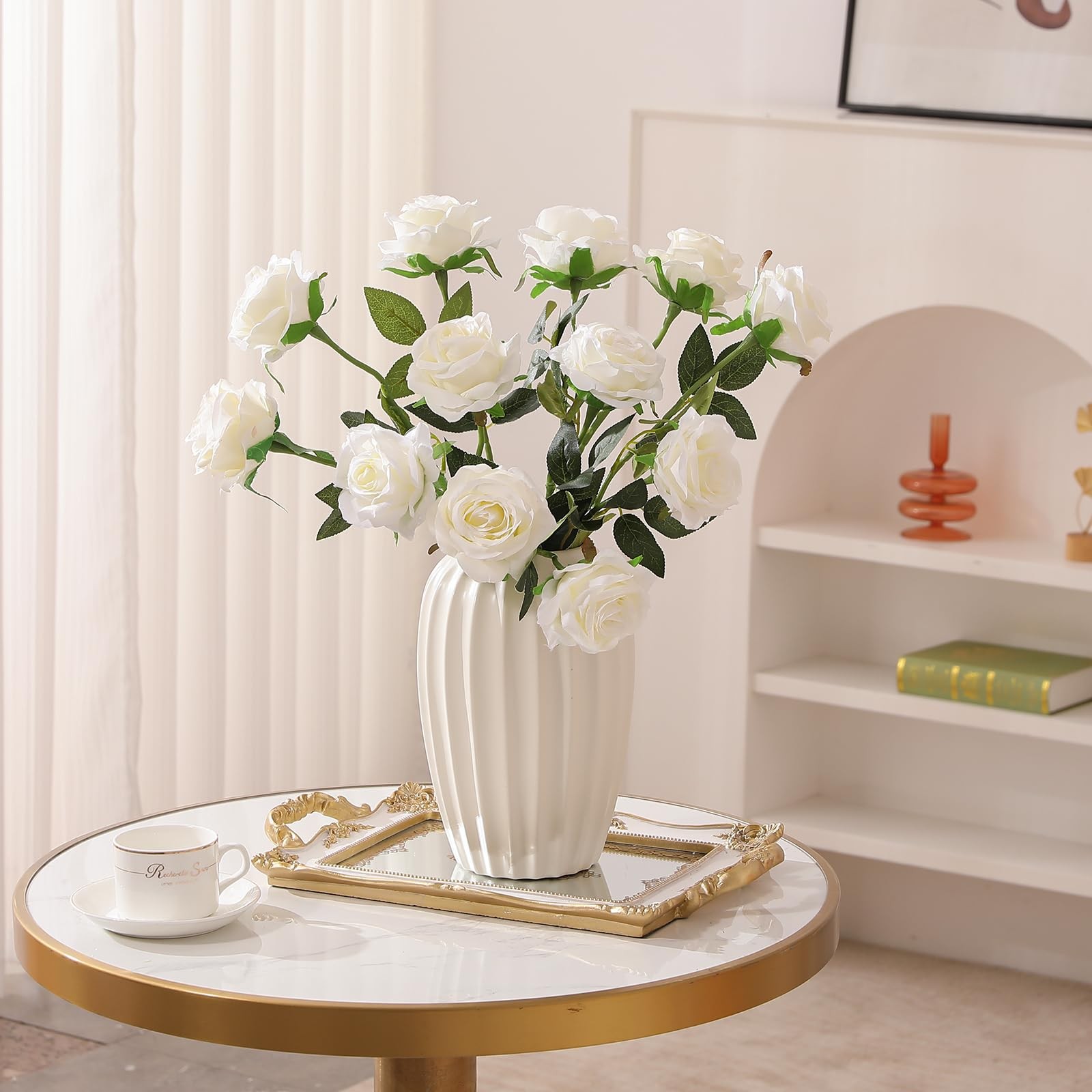 12PCS Artificial Silk Flowers Realistic Roses Bouquet Long Stem for Home Wedd…