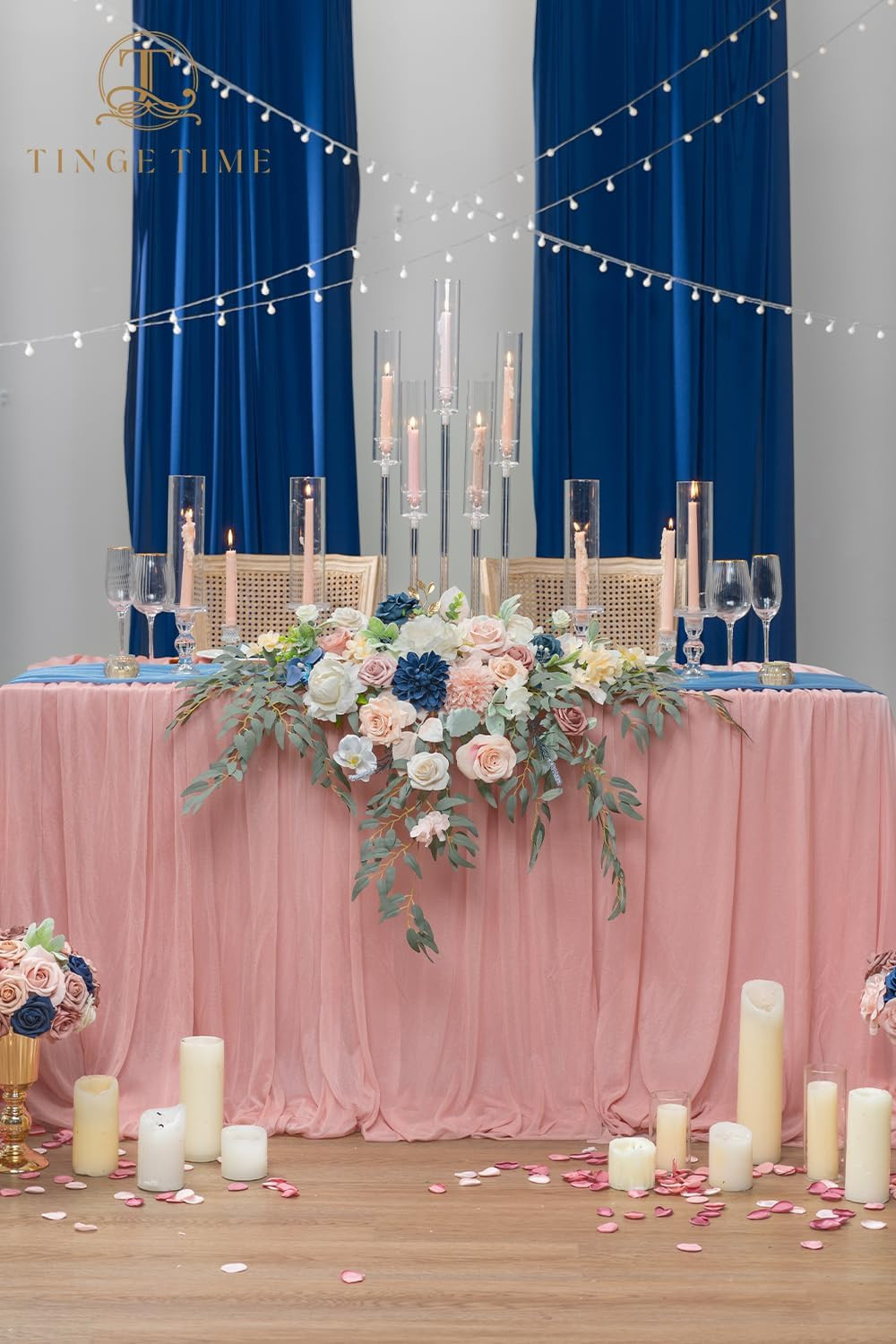 Dusty Rose & Navy Blue Flower Swag Set for Wedding Sweetheart Table Decor