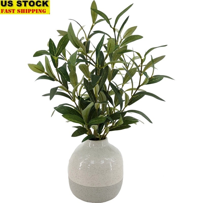 14in Indoor Artificial Olive Plant Two-Tone Ceramic Vase UV Resistant Decor New