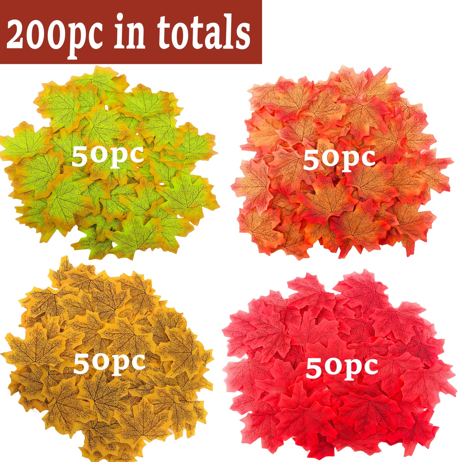 200 PCS Fake Fall Maple Leaf Decorations 3.15 Inch Autumn Thanksgiving