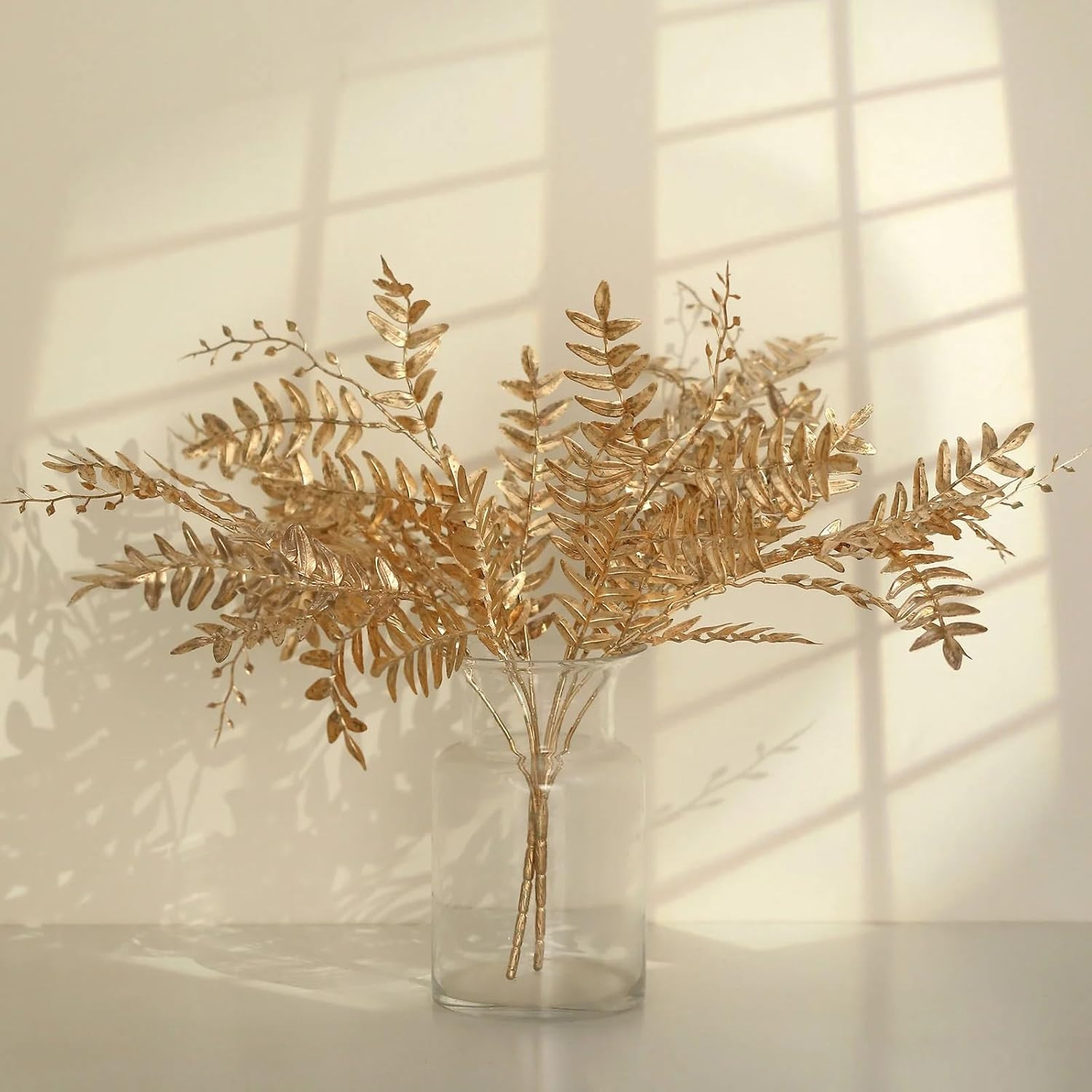 2 Gold 21 in Artificial Fern Leaf Branches Metallic Faux Greenery Stems Party Ce