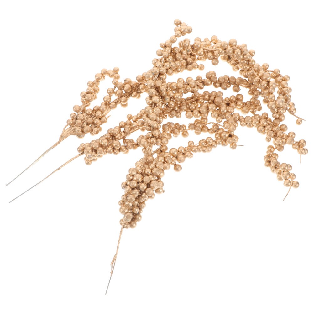 3pcs Christmas Simulated Berry Branches Christmas Tree Branch (Golden)
