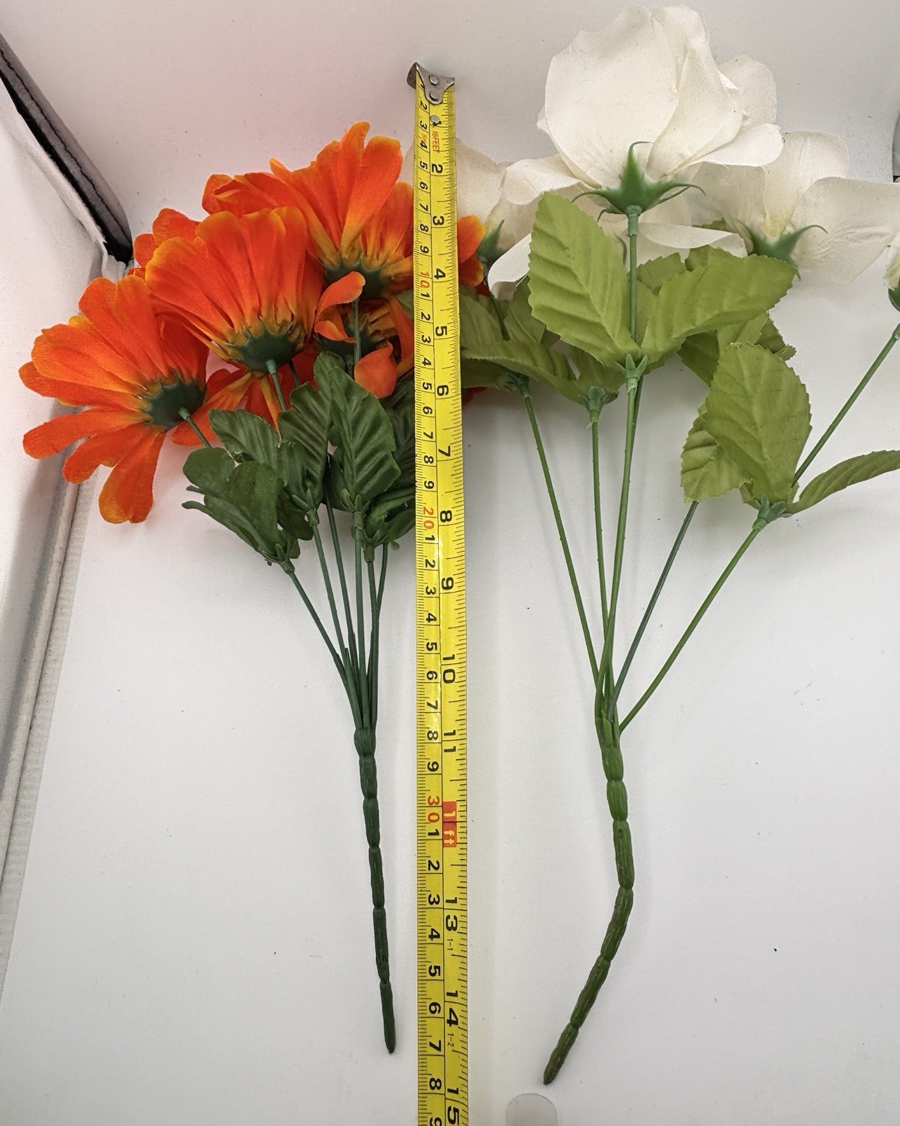 Artificial Orange & White Dahlia/Zinnia Floral Bushes 15” Faux Flowers