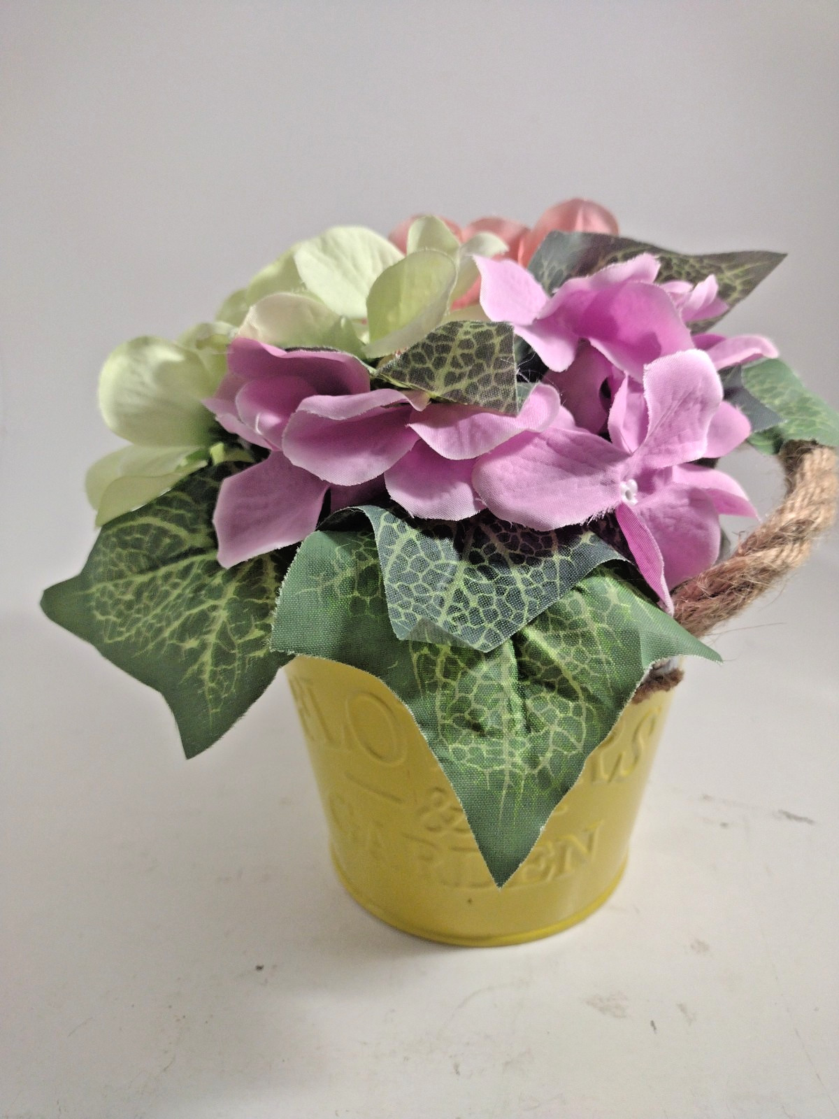 Faux Plant Mini Succulent Flowers & Hyrengea in Ceramic Pot 4″ Pot Set Of 2