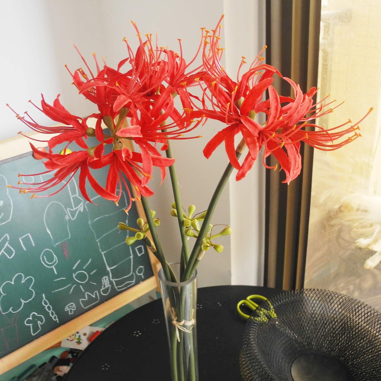 3 Stems Red Spider Lilies Artificial Flowers Lycoris Bulbs (Red)