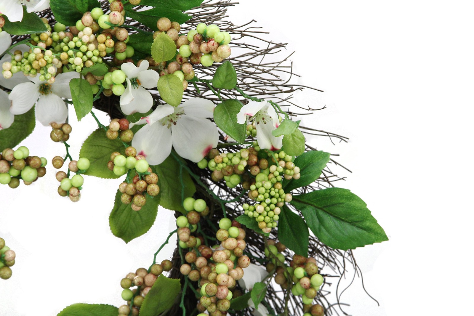 Admired By Nature 22″ Artificial White Dogwood Berry Wreath Spring Summer Wre…