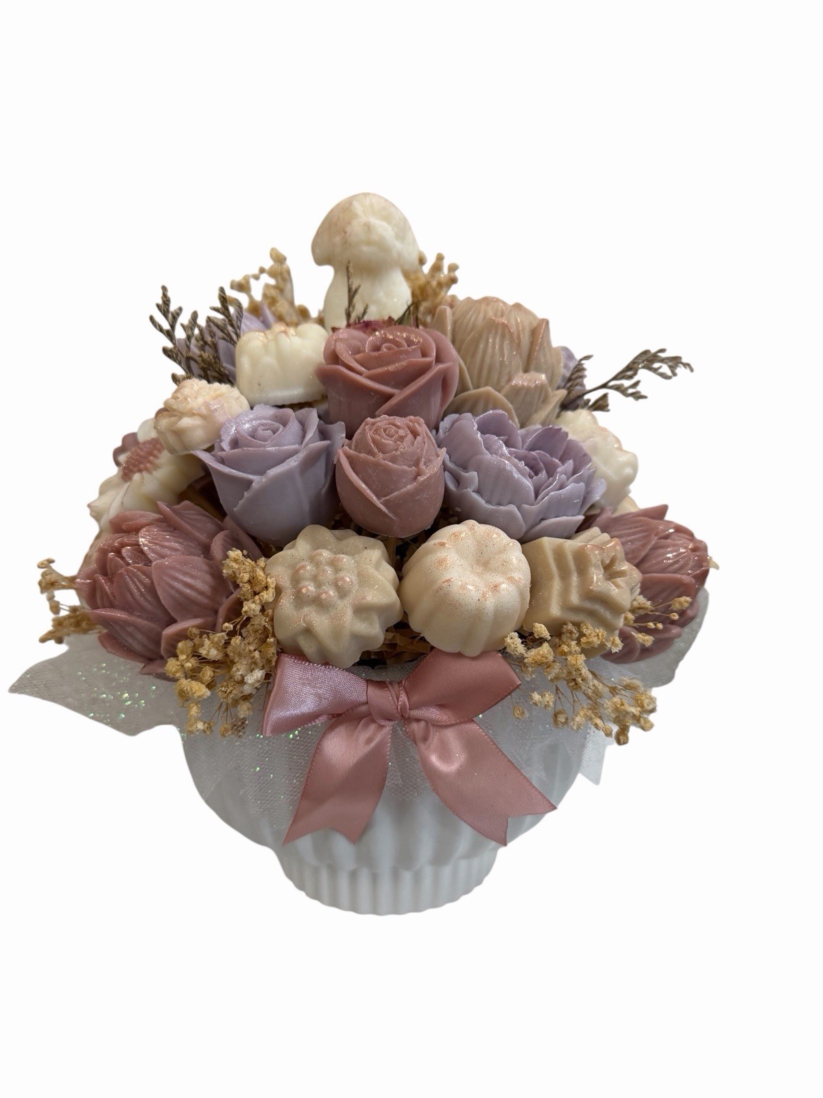 Handmade Wax Floral Arrangement Pastel Colors Decorative Centerpiece 13” 4 lbs