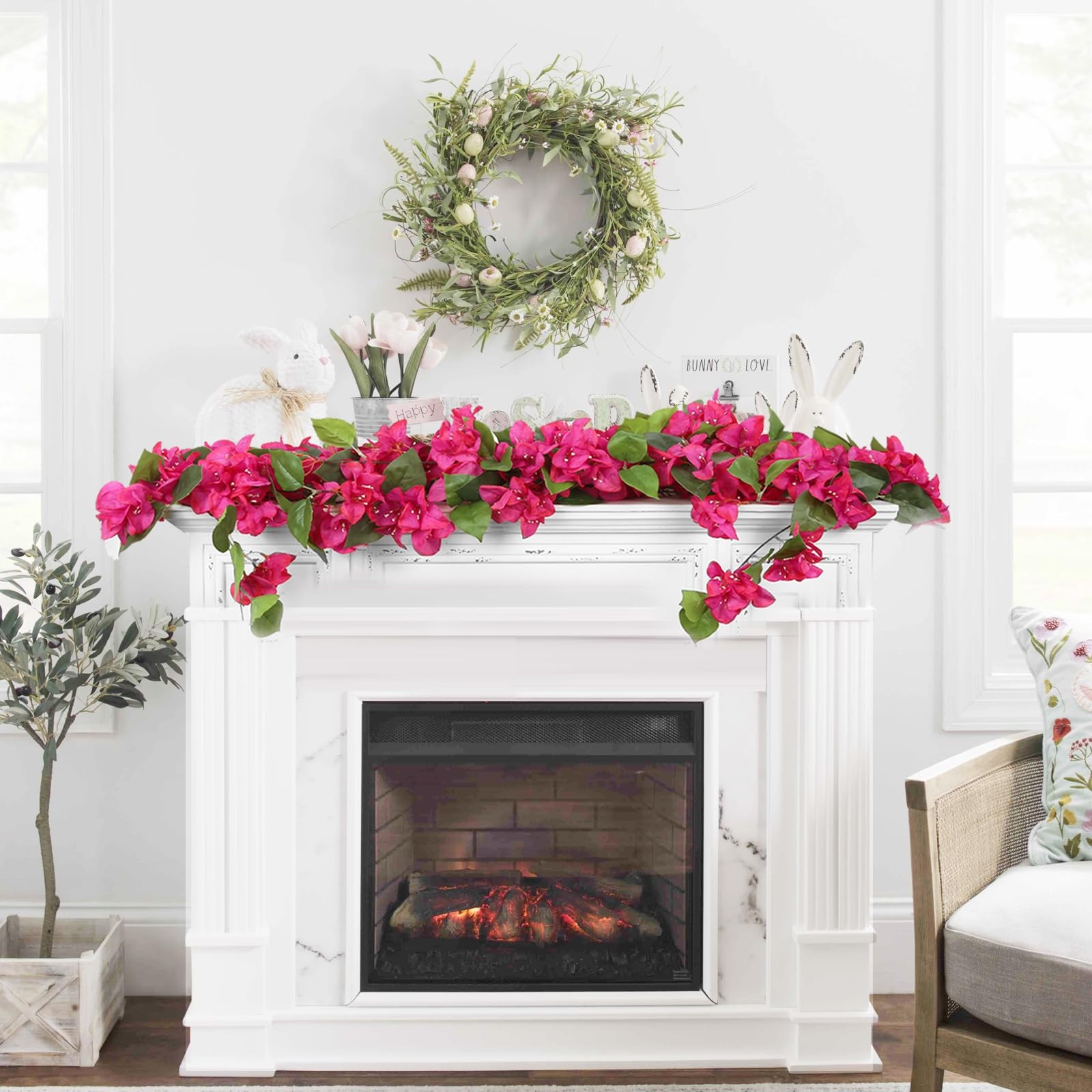 2PCS Bougainvillea Artificial Hanging Flowers 41.3″ Hot Pink Bougainvillea Ar…