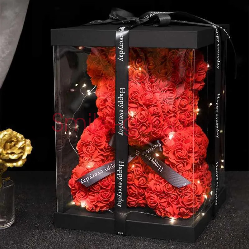 LED Teddy Rose Bear in Box Valentine Gift for Her Wedding Anniversary Birthday