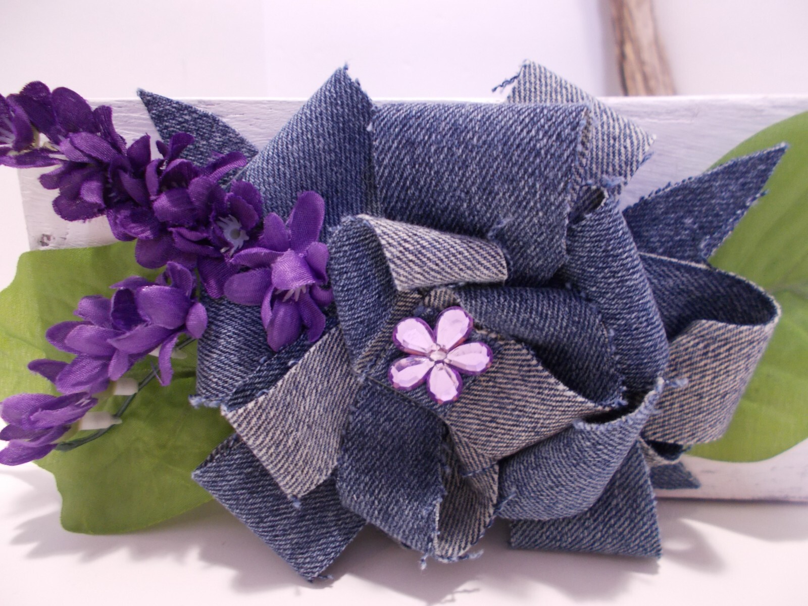 Denim Flowers & Purple Flowers Painted Wooden Box Decor Farmhouse Rustic Decor