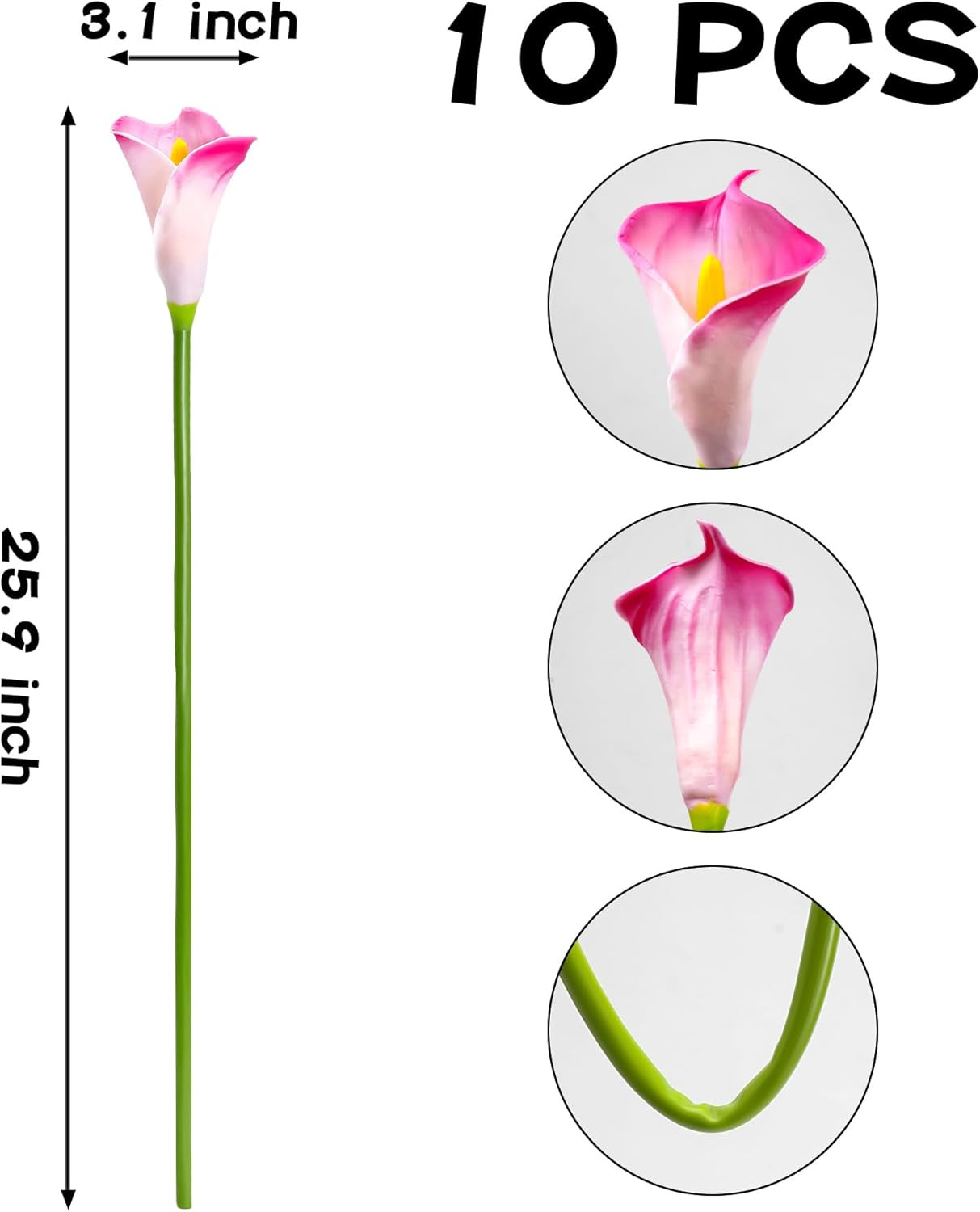 10Pcs Pink Calla Lily Artificial Flowers for Home & Wedding Decor
