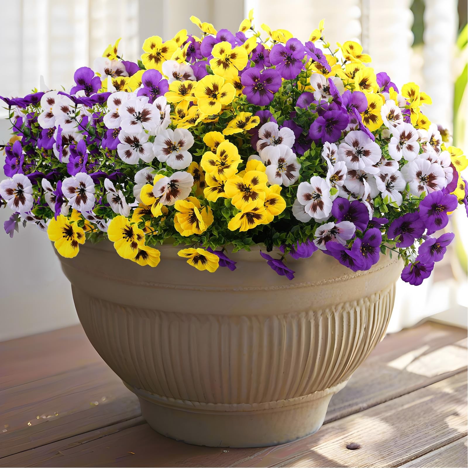 Rowfad 18 Pcs Artificial Fake Pansy Flowers for Outdoor, Faux Silk Pansies Sp…