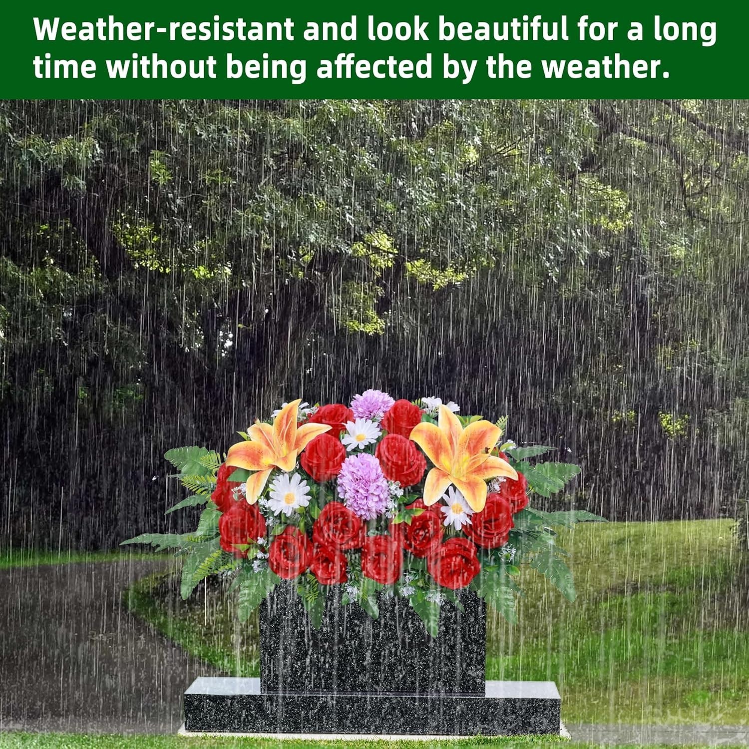 Lodou Artificial Cemetery Flower Saddles,Headstone Saddles for Graves,Lily Ro…
