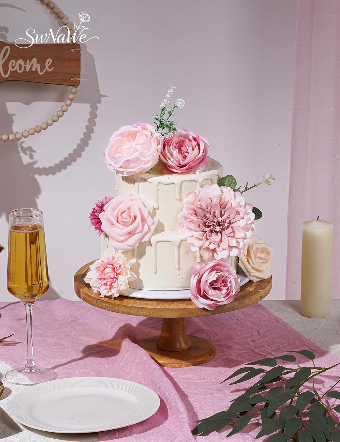 Pink Flowers Artificial Roses Combo Set Fake Pink Silk Flowers Faux Peony Flower