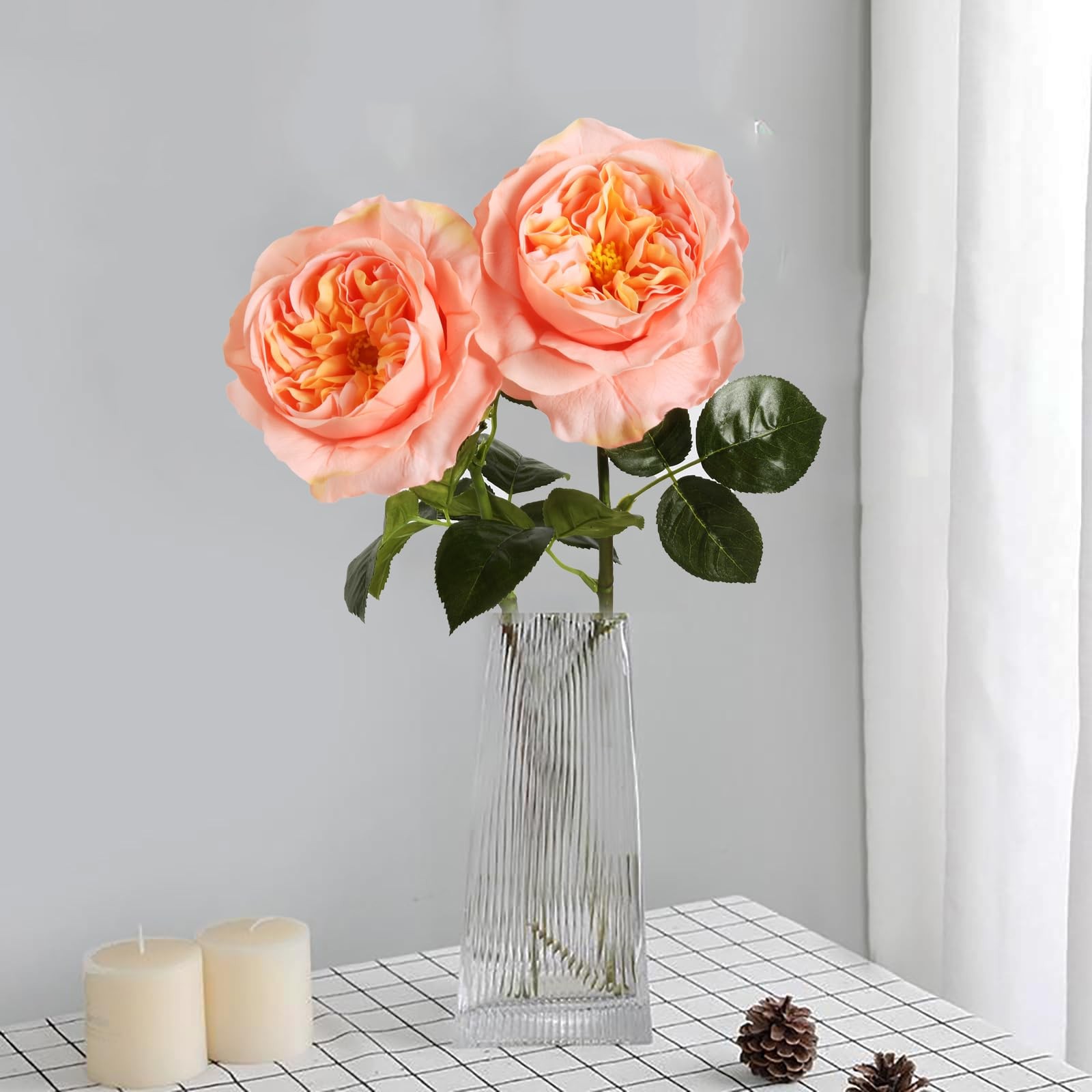 2Pcs Fake Austin Rose Peonies Flowers Real Touch Peach Roses with Stems 25.60…