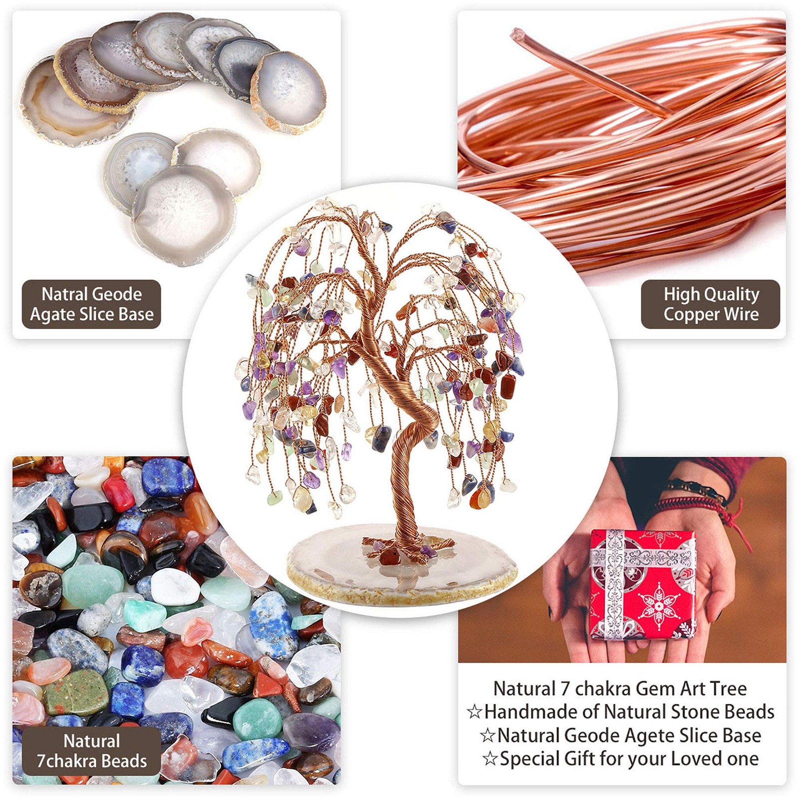 Natural 7 Chakra Healing Crystals Quartz Tree Tumbled Gemstone Stones Money T…
