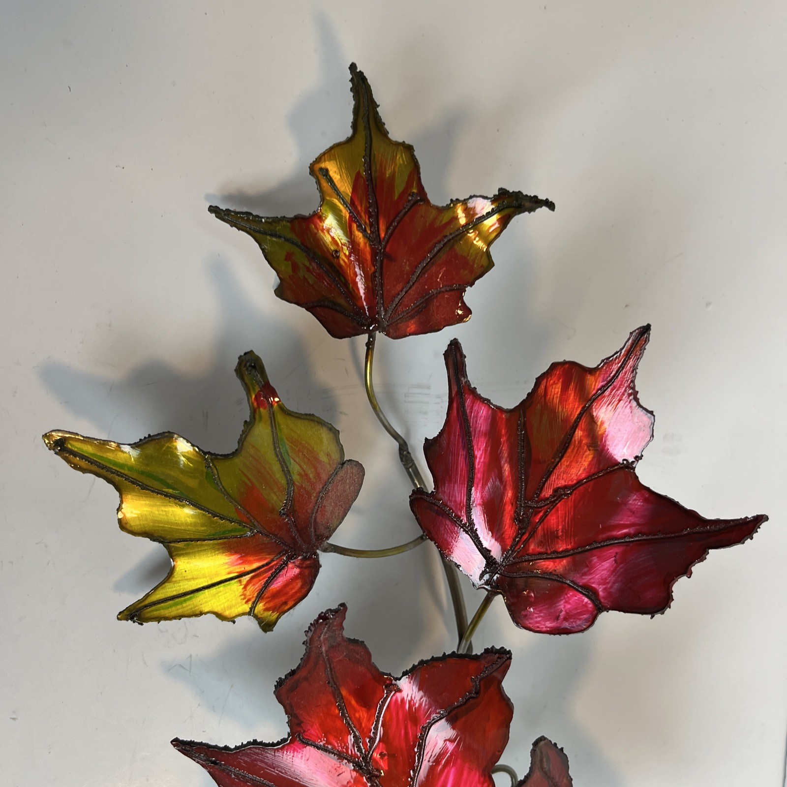 Fall Maple Leaves Wall Decor Signed Art Metallic Hand Welded Sculpture 2006 #312