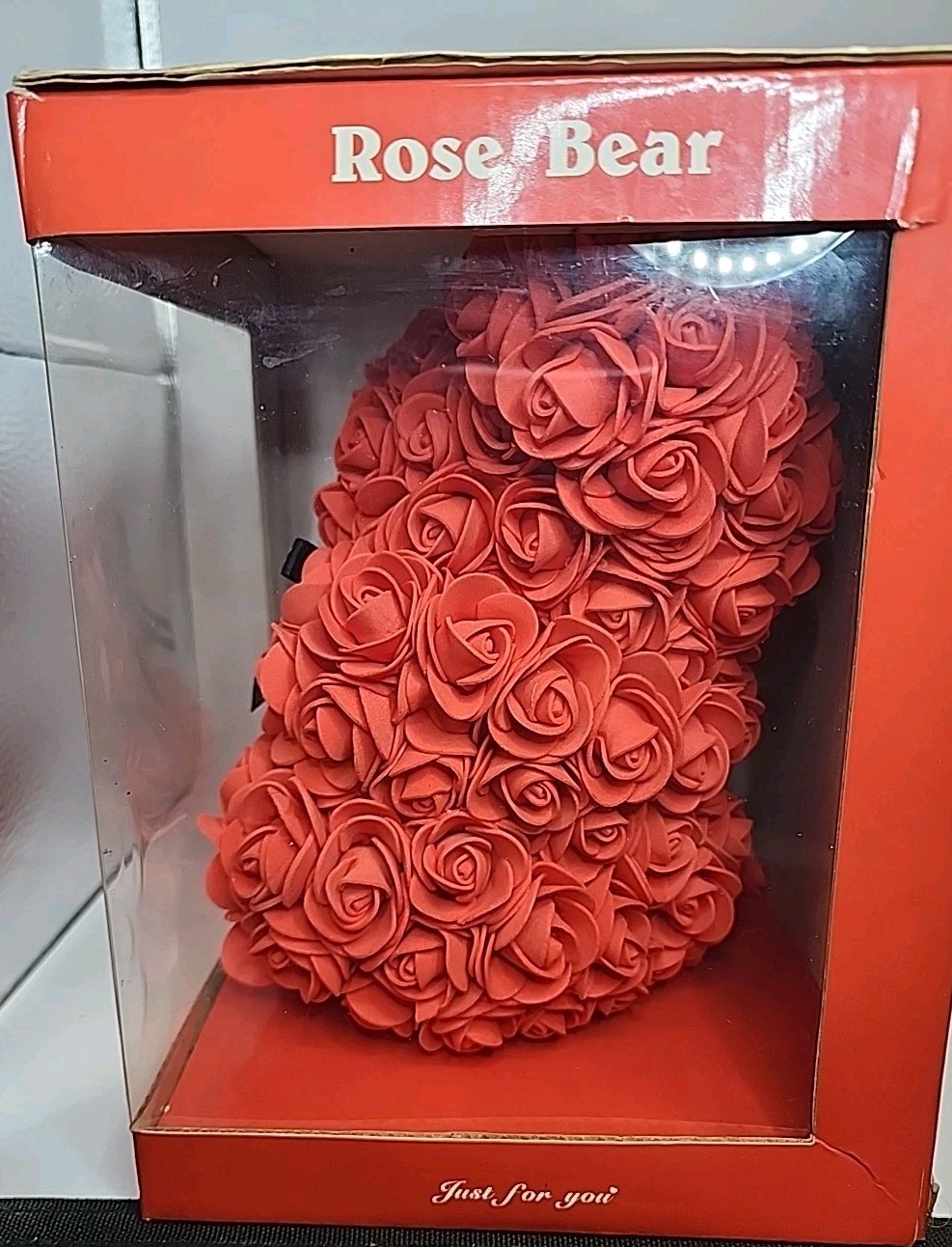 Rose Red Flower Teddy Bear with Box – Artificial Romantic Gift for Holidays, NIB