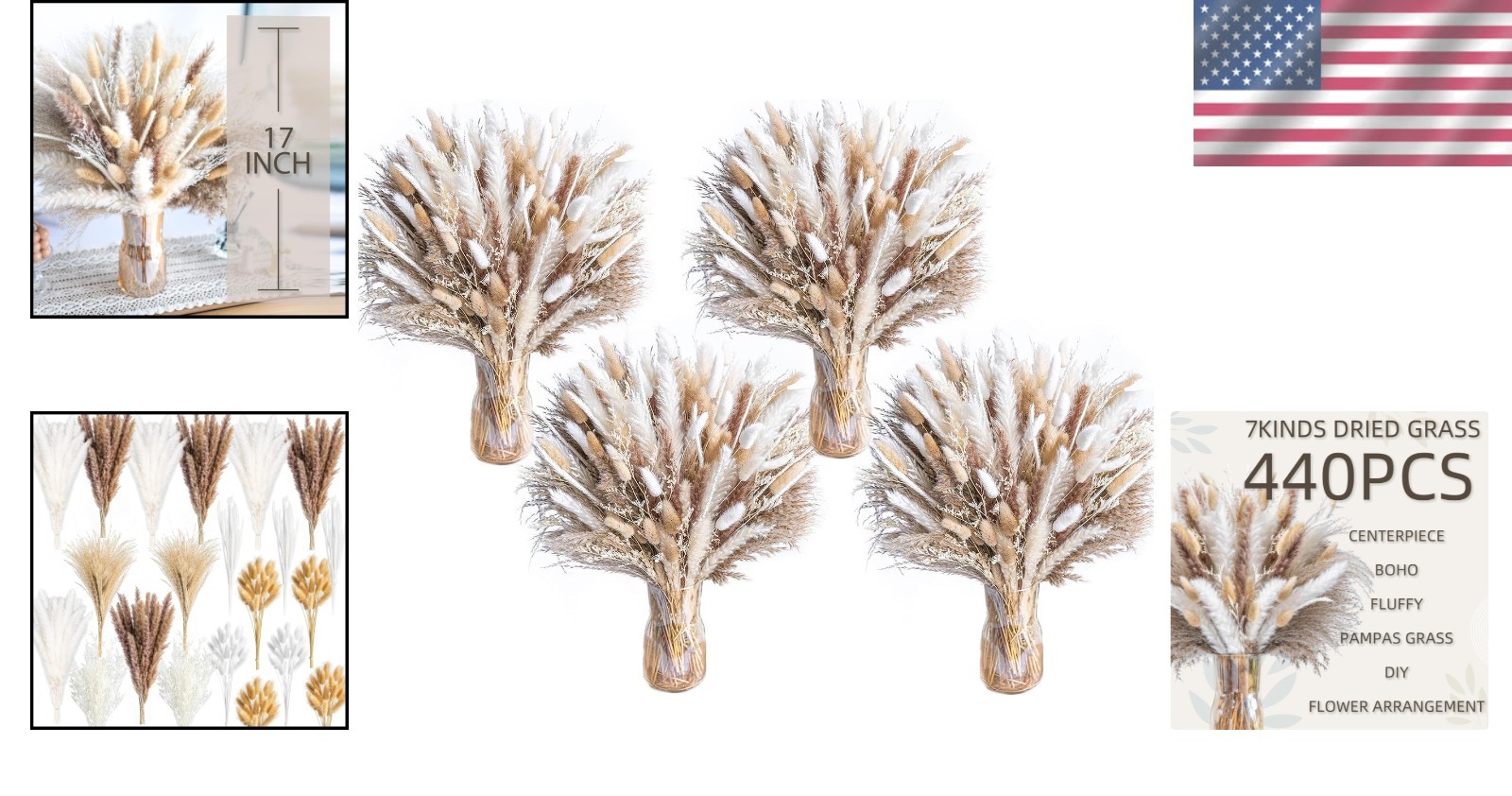 Sustainable Dried Pampas Grass Mix – 440 Count
