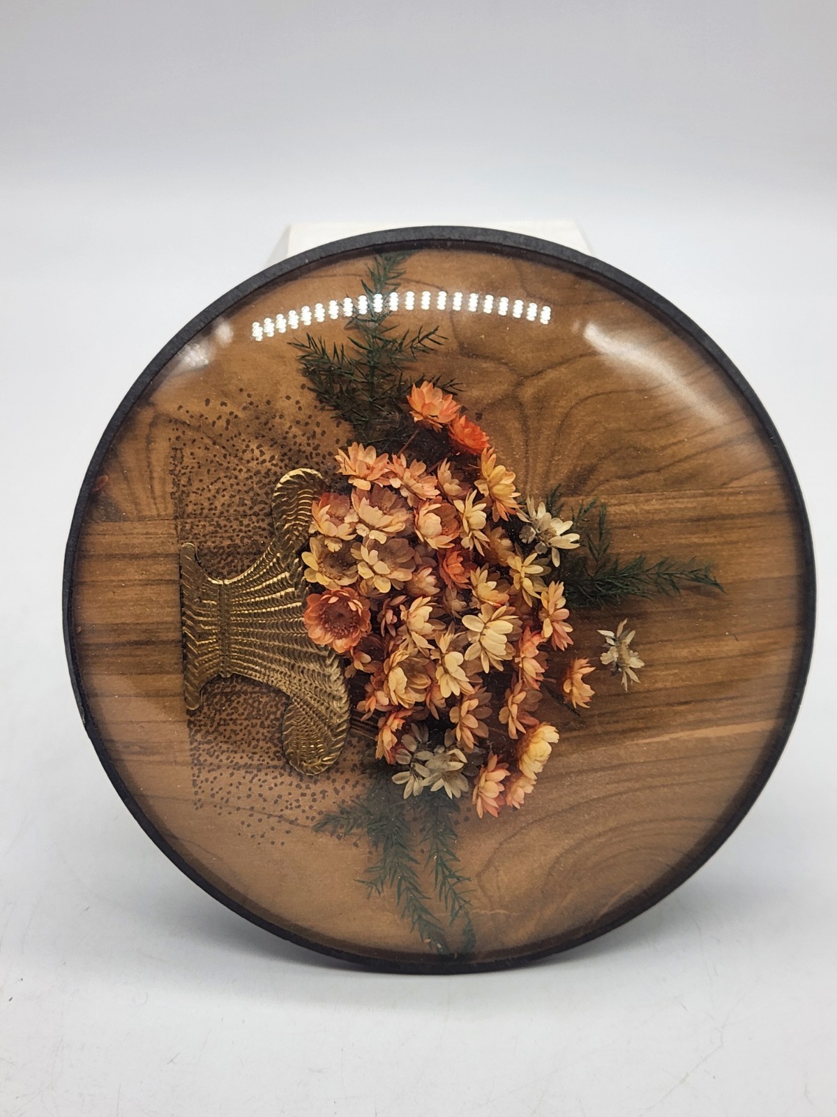 Vintage Dried Flower Basket Convex Bubble Glass Picture Frame Wall Art 4.5″