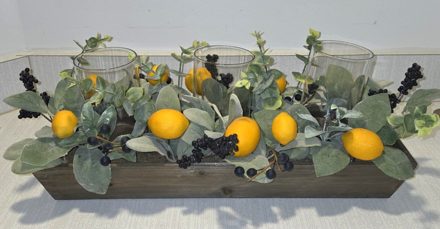 Kirkland Home Decor Farmhouse Lemon Blueberry Floral Candle Centerpiece 2020