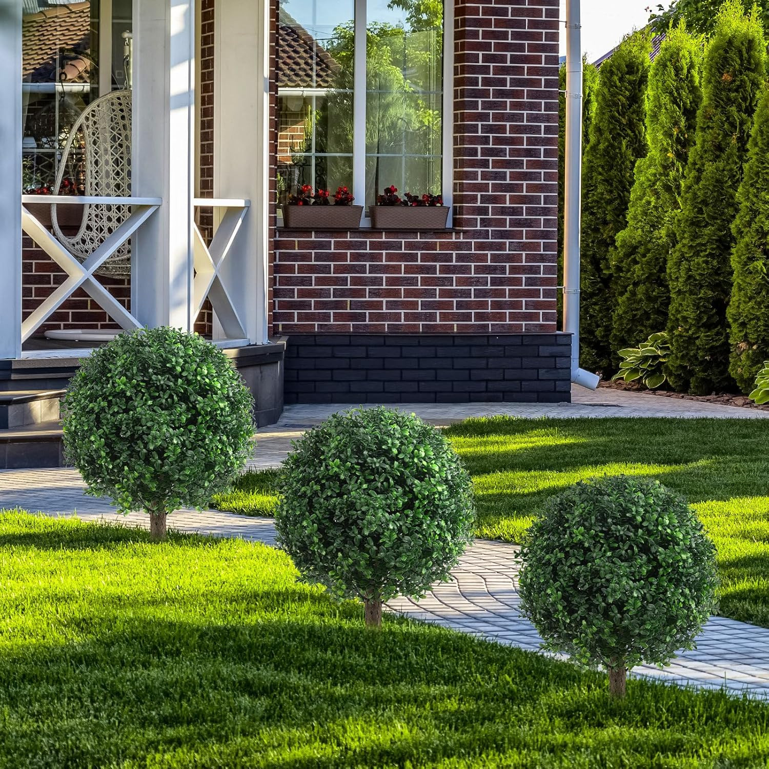 UV Resistant 24″ Artificial Boxwood Topiary Bushes – 2PCS, No Maintenance, Easy